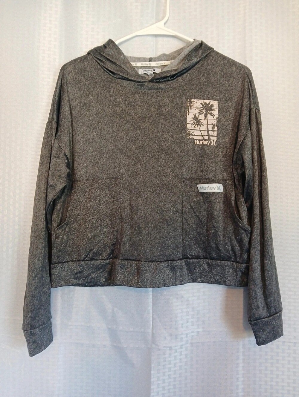 Hurley Women's Charcoal Gray Hooded Pullover with Palm Graphic